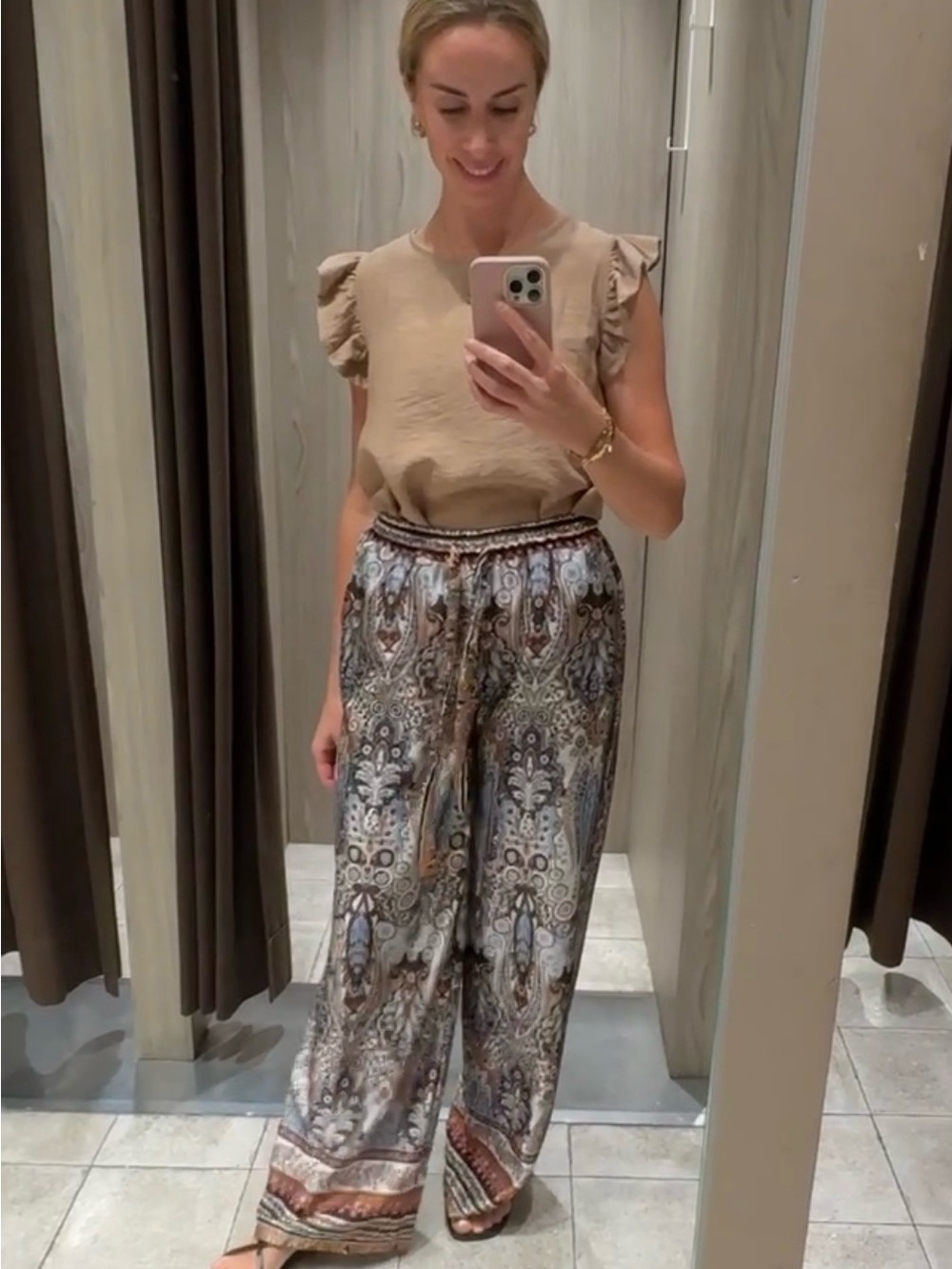 Women’s Wide-Leg Printed Palazzo Pants - Beige Multicolor